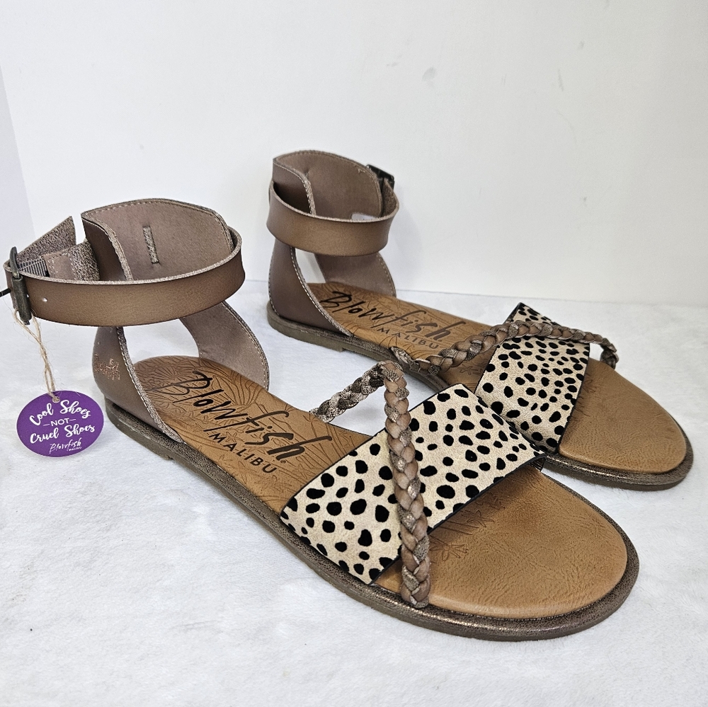 NWT Blowfish Malibu Rosey-B Size 10 Womens Brown Leather Cheetah Print Sandals